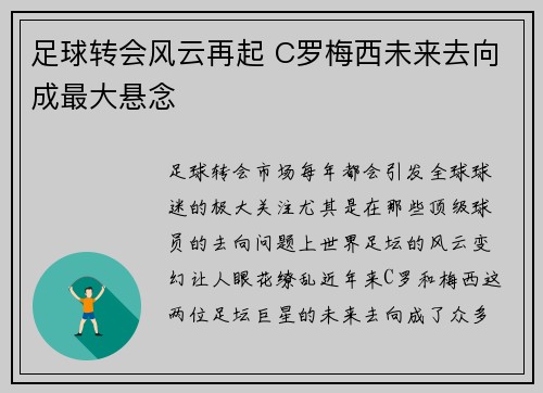 足球转会风云再起 C罗梅西未来去向成最大悬念 足球转会风云再起 C罗梅西未来去向成最大悬念